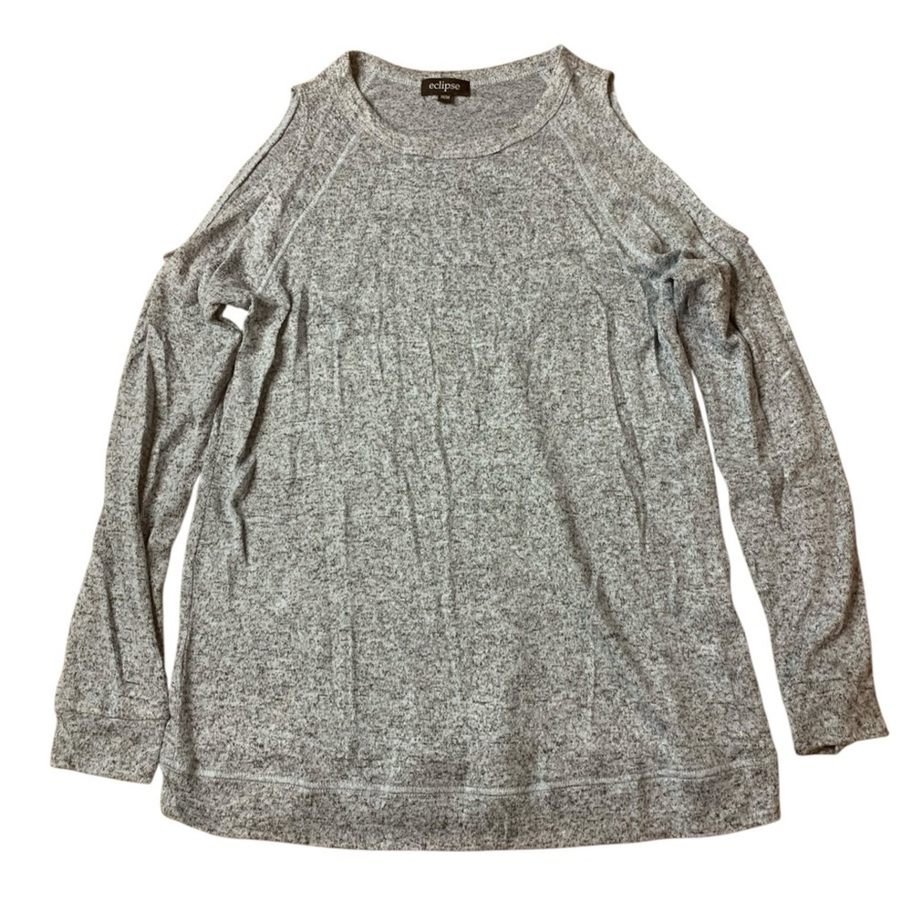 Eclipse Grey Cold Shoulder Long Sleeve Knit Top - Size Medium